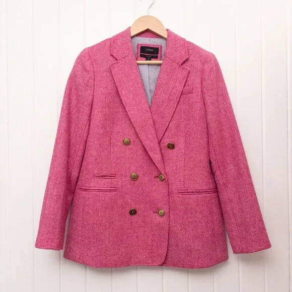 J. Crew Bristol Blazer in Pink English Wool Herringbone Size 4 - Picture 2 of 12